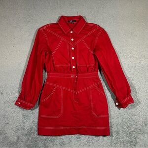 7 For All Mankind red denim Mini Dress Long Sleeve Button Women’s Size 6 #1632
